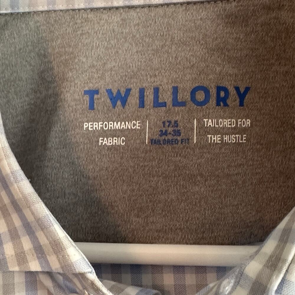 Twillory Performance Dress Shirt Mens 17.5 34-35 Tailored‎ Fit Blue Gray Check - Picture 3 of 7